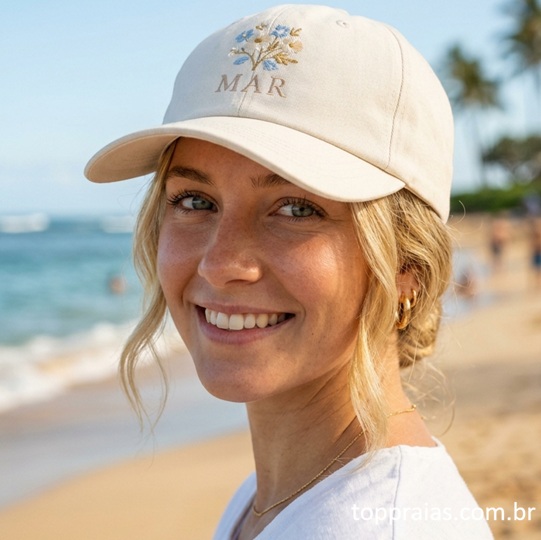 Boné feminino aba curva em tecido claro