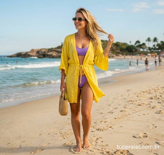 Saída de praia amarela em tecido leve